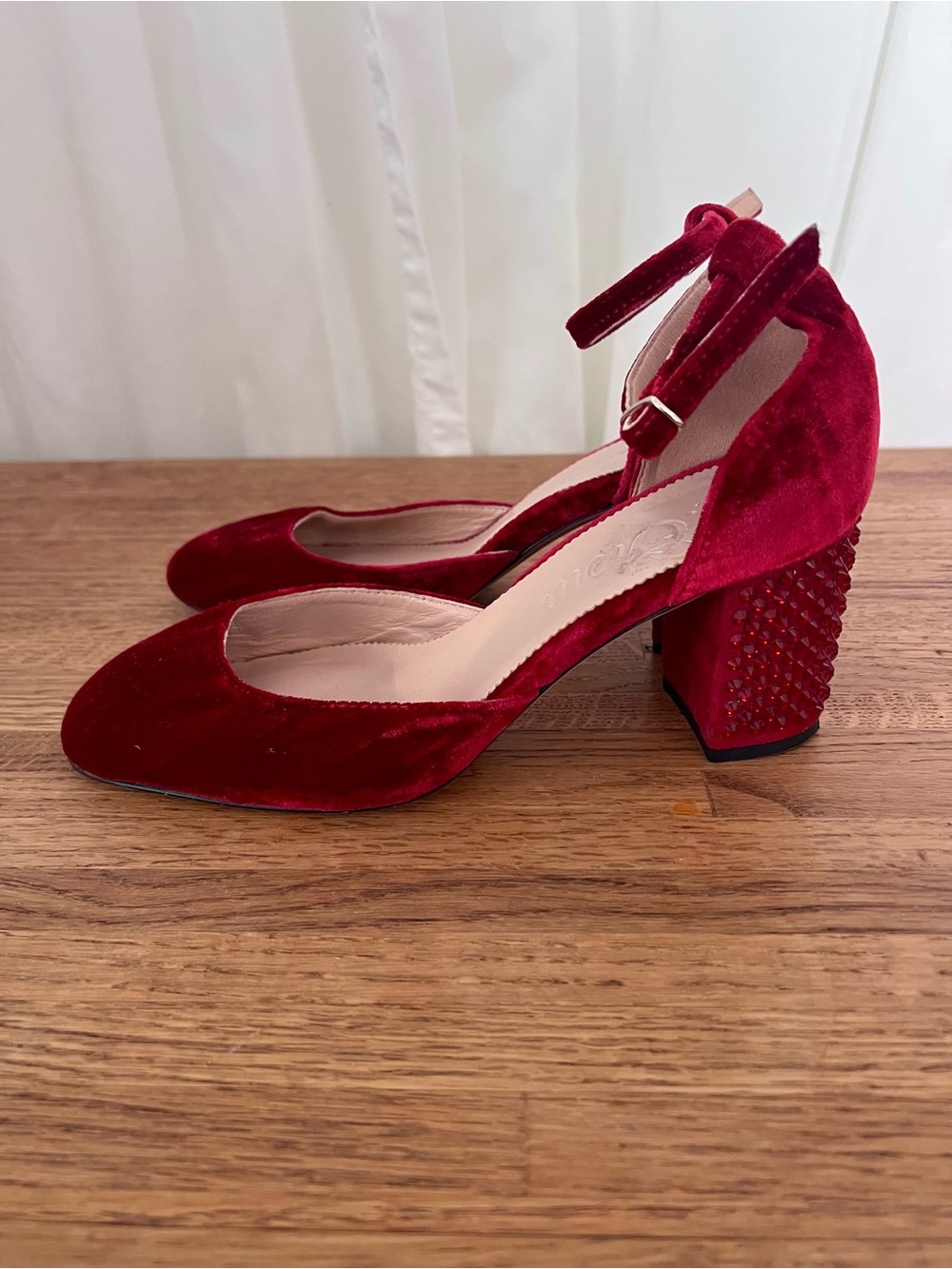 J.Crew Ruby Red Heels with Rhinestones. Size 6 - Picture 6 of 10